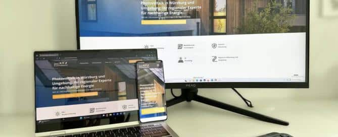 Website-Update bei SKS Sonnenkraftspeicher – Photovoltaik- und Stromspeicherlösungen im Großraum Würzburg auf Laptop, Smartphone und Monitor.